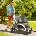 PawHut - Poussette pliable pour animaux de compagnie pour chiens petits, moyens et grands, jusqu’à 66 lb - gris foncé-Pliage en un clic pour simplifier le rangement et le transport 