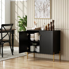 HOMCOM - Buffet moderne 31,5 po L avec portes cannelées - noir-Structure en panneaux de particules et MDF avec surface en mélamine pour un nettoyage facile 
