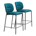 Zuo - Plat Tabouret de comptoir - Vert - Ensemble de 2-Tissu en velours doux et lisse