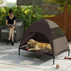 PawHut - Lit pour chien d’extérieur surélevé avec auvent, lit pour chien surélevé - café-Les fenêtres en maille maintiennent la respirabilité et le confort 