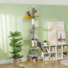 PawHut - Arbre à chat du sol au plafond 90,5 po-108 po hauteur réglable - gris clair-Design peu encombrant qui s'intègre facilement dans les petites pièces 
