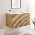 Modway - Render Support mural de 36" Vanette de salle de bain - Oak White-Coiffeuse à grains de noyer