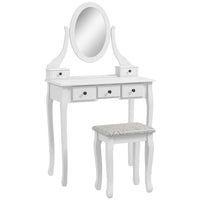 HOMCOM - Coiffeuse avec tabouret - 31,5 po L x 15,7 po l x 55,1 po H - blanc-Fabriqué en panneau MDF de haute qualité et en bois massif avec une superbe finition de peinture blanche 