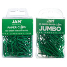 JAM Paper - Paquet combiné de trombones colourés - standard et jumbo - trombones verts - 1 paquet de 100 et 1 paquet de 75-Couleur : Vert