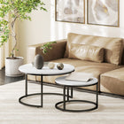 HOMCOM - Tables gigognes rondes 31 po avec plateau effet marbre - blanc - Paquet de 2-Plateau en MDF de qualité et structure en acier pour une grande stabilité et une longue durabilité
