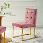 Modway - Privy Acier inoxydable doré Performance Velvet Chaise à manger - Rose Poussiéreuse d’Or-Détails Biscuit-Tufted