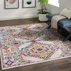 Modway - Entourage Treillis floraux vintage Khalida Tapis de 5 pi l x 8 pi L - Ivoire Bleu Orange Jaune Rouge-Tissage serré à poil bas