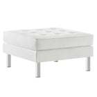 Modway - Loft Touffe Cuir végane Ottoman - Blanc argenté-Ottoman du milieu du siècle