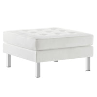 Modway - Loft Touffe Cuir végane Ottoman - Blanc argenté-Ottoman du milieu du siècle