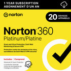 Norton - 360 Platnium logiciel antivirus - 20 appareils - abonnement d'un an [téléchargement]-Une adresse e-mail valide doit être fournie lors du paiement