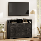 HOMCOM - bahut buffet de style ferme 47 po avec portes de grange et étagères de rangement - brun foncé-Revêtement en mélamine facilitant le nettoyage