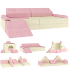 Qaba - canapé modulaire pour enfants 12 pcs, canapé sectionnel pour enfant - rose-Ce canapé modulaire de 12 pièces, incluant un toboggan, inspire des configurations créatives infinies
