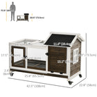PawHut - Clapier à lapin avec roues, rampe, enclos, plateau - café - 42,5 po L x 22,8 po l x 29 po H-Plateau amovible pour un nettoyage facile 
