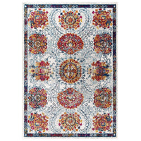 Modway - Entourage Treillis marocain floraux vieillis Kensie Tapis de 5 pi l x 8 pi L - Ivoire Bleu Rouge Orange Jaune-Tapis floral marocain vieilli usé