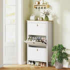 HOMCOM - Armoire à chaussures avec 3 tiroirs basculants au design étroit - blanc-Séparateurs réglables à deux niveaux adaptés à différents types de chaussures, ou amovibles pour les grandes pointures (jusqu'à CA homme 10,5) 