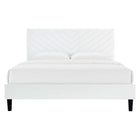 Modway - Roxanne Performance Velvet Lit de plateforme King, Blanc-Tête de lit à touffe à canal angulaire