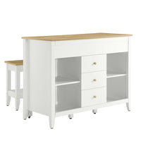 Modway - Farmstead 3 pièces Îlot de cuisine et ensemble de tabouret, Chêne Blanc-Ensemble d’îlot de cuisine intemporel