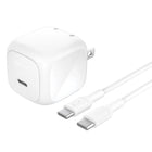 Belkin - Chargeur secteur rapide USB 45 W avec câble USB-C vers USB-C de 1 mètre-Format compact avec broches pliables, idéal pour les voyages.