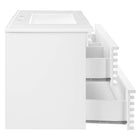 Modway - Render Support mural de 36" Vanette de salle de bain - Blanc blanc-Bassin d’évier en céramique