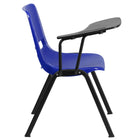 Flash Furniture - Chaise coquille ergonomique bleue avec accoudoir-tablette rabattable pour droitiers-Conception à dossier et siège en plastique bleu aux contours ergonomiques