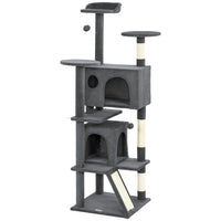 PawHut - Arbre à chat 63 po H, avec deux niches pour chats - gris foncé-Le centre d’activités garde les chats divertis et actifs 
