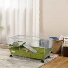 PawHut - Cage pour lapin, cochon d’Inde, furet, rat, hamster 35 po L - vert-4 roulettes universelles pour un déplacement et un transport faciles, dont 2 avec frein de sécurité pour maintenir la cage en place lorsqu’elle n’est pas utilisée 