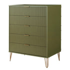 Manhattan Comfort - Dumbo table de chevet moderne, commode et commode haute 5 tiroirs - vert olive - ensemble de 3-22,04 po L x 35,19 po l x 44,64 po H
