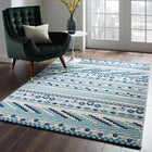 Modway - Reflect Cadhla Treillis Géométrique Abstrait Vintage Tapis intérieur et extérieur de 5 pi l x 8 pi L - Ivoire et bleu-Tissage serré à poil bas