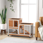 PawHut - Clapier à lapin d’intérieur, cage pour lapin avec roues, plateau, jaune - 43,3 po L x 19,7 po l x 34,6 po H-Se déplace sur des roulettes pour un déplacement facile. Deux sont équipées de freins 