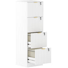 HOMCOM - Classeur vertical cannelé à 4 tiroirs pour documents format lettre/A4 avec serrure - blanc-Conception compacte s'adapte parfaitement aux petits espaces 
