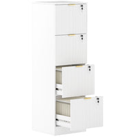 HOMCOM - Classeur vertical cannelé à 4 tiroirs pour documents format lettre/A4 avec serrure - blanc-Conception compacte s'adapte parfaitement aux petits espaces 

