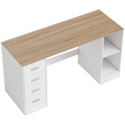 HOMCOM - Bureau d'ordinateur avec tiroirs - 55,1 po L x 20,9 po l x 29,5 po H - blanc grain de bois-Comprend quatre tiroirs et une étagère réglable pour un espace de travail ordonné