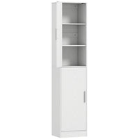 HOMCOM - Armoire de salle de bain mince et haute avec étagères - blanc-Le rangement fermé à six niveaux garde vos essentiels de salle de bain bien organisés et à l’abri de la poussière 