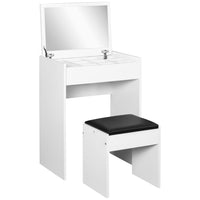 HOMCOM - Coiffeuse miroir - 23,7 po L x 15,8 po l x 31,1 po H - blanc-Plateau rabattable avec miroir clair et extra-large 