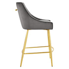 Modway - Discern Performance Velvet Tabouret de comptoir - Gris-Pieds en acier inoxydable en or brossé