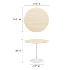 Modway - Lippa Rond de 36 po Faux travertin Table à manger, Travertin blanc-Base en métal blanc résistante aux éclats