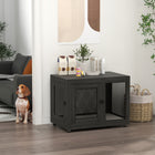 PawHut - Table de chevet cage pour animal avec coussin résistant à l’eau, double porte - noir-Conçu pour servir de table d'appoint ou de cage pour chien 