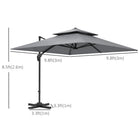 Outsunny - Parasol de patio déporté 10 pi L x 10 pi l, gris clair-Conception à double toit pour augmenter la circulation de l'air  