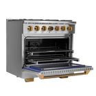 Kucht - 36 po Série KXP Cuisinière double énergie Propane - Acier inoxydable/Or-Cuisinière en acier inoxydable avec poignée professionnelle dorée pour une expérience culinaire ultime