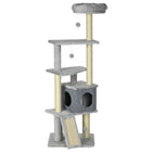 PawHut - Arbre à chat 57,5 po avec poteaux à griffer, lit, maison, jouets - gris-Les poteaux et le coussin en corde de sisal satisfont l'envie de gratter de vos chats, les dissuadant d'utiliser les meubles 