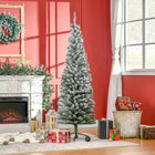 HOMCOM - Sapin de Noël artificiel forme crayon enneigé - mince-Sapin de Noël artificiel de 1,8 m de haut dans un style d'arbre réaliste 
