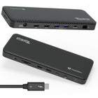 Plugable - Station d'accueil pour ordinateur portable THUNDERBOLT 4 100 W enfichable pour deux moniteurs 4K ou un seul 8K-En un coup d'œil : certifié Thunderbolt, double HDMI 4K 60 Hz, compatible 8K, alimentation jusqu'à 100 W (certifié 96 W), ports Thunderbolt 4 en amont et en aval de 40 Gbit/s. 13 ports au total et chargement d'un ordinateur portable, c'est une station d'accueil à tout faire