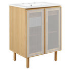 Modway - Calla 24" perforé Métal Vanette de salle de bain - Chêne blanc-Portes en métal perforé