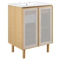 Modway - Calla 24" perforé Métal Vanette de salle de bain - Chêne blanc-Portes en métal perforé