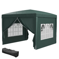 Outsunny - Tente de réception d'extérieur pliante 10 pi l x 10 pi L avec sac de transport, vert foncé-Matériau Oxford à haute densité avec revêtement argenté, résistant à l'eau et aux UV