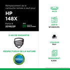 CIG - Cartouche de toner MICR W1480X HP 148X remise à neuf (Nouvelle puce) - rendement élevé - noir-Rendement des pages:9500
