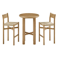 Modway - Alvia 3 pièces Manche Bois Table de bar avec ensemble de tabourets - Chêne vieilli-Table ronde et ensemble de tabouret en 3 pièces