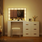 HOMCOM - Coiffeuse avec miroir et 12 lumières led - 46,5 po L x 30,7 po l x 53,1 po H - blanc-La finition blanche avec poignées dorées apporte une touche élégante 