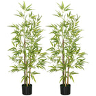 HOMCOM - Arbre de bambou artificiel 4 pi pour décoration intérieure de la maison - vert - lot de 2-Lot de deux. Beau bambou artificiel avec un design à trois troncs 