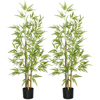 HOMCOM - Arbre de bambou artificiel 4 pi pour décoration intérieure de la maison - vert - lot de 2-Lot de deux. Beau bambou artificiel avec un design à trois troncs 